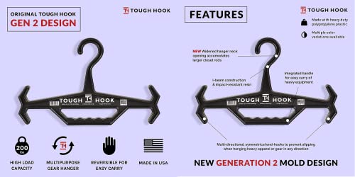 Original Tough Hook Hanger | The Original Multipurpose Heavy Duty Hanger | 200 Lb Capacity | Usa Made |Veteran Owned |For Heavy Gear (Tactical Gear, Backpacks, Body Armor, Plate Carrier Vests, Scuba) #TOP2