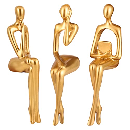 Resin Thinker Statue Set, Abstract Bookshelf Decor, Decorative Sculpture for Office & Home, Gold Figurines