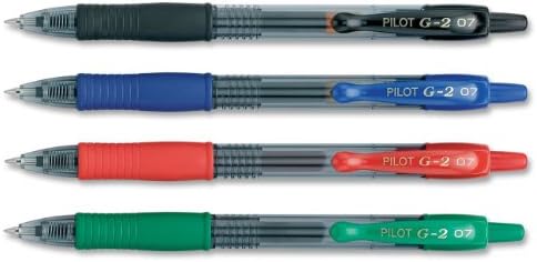 Pilot G2 Premium Refillable and Retractable Rolling Ball Gel Pens, Fine Point, Black/Blue/Red/Green Inks, 4-Pack (31034)