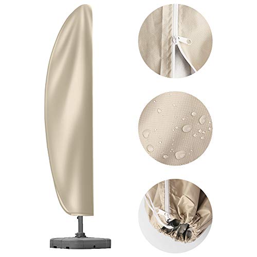 Patio Umbrella Cover, Upgraded 420D Oxford Fabric Waterproof Snowproof Outdoor Cantilever Umbrella Cover with Zipper for 9-11ft Offset Parasol Umbrellas (280 x 81 x 45cm) - Khaki - Thumbnail 3