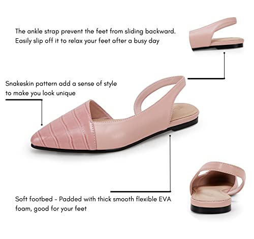 Womens Slingback Flats Closed Pointed Toe Animal Print Low Heel Shoes Slip On Comfortable Sandals 6.5 Pink #TOP2