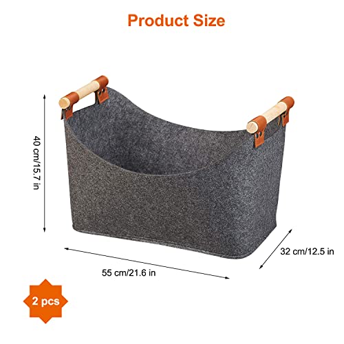 2 Stücke Groß korb für Kaminholz, Filzkorb Mit Griff, Holzkorb für Kaminholz Groß, Verdicken Filzkorb Kaminholz, 55x32x40cm Filztasche Kaminholz, zur Aufbewahrung-2