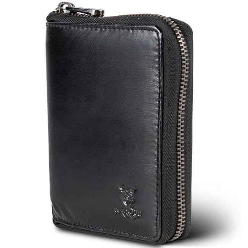 MATADOR Herren Portemonnaie Leder #Edinburgh mit edler Geschenk Box, Elegante Herren Geldbörse Leder mit RFID Blocker, Luxus Portemonnaie mit Reißverschluss und Viele Kartenfächer in Schwarz Nappa