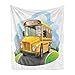 Ambesonne Bus Throw Blanket, Bus Driver Laughing and Driving Cartoon Funny Drawing Wheels on The Road, Flannel Fleece Accent Piece Soft Couch Cover for Adults, 70