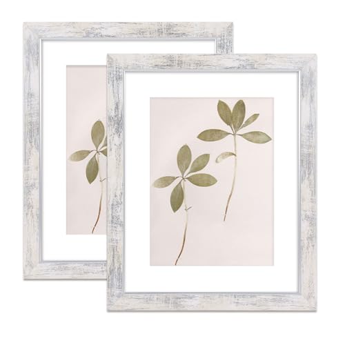 Fixwal 8x10 Picture Frame Set of 2 Silver White Photo Frames for Wall and Tabletop Display with Mat for 5x7 Pictures