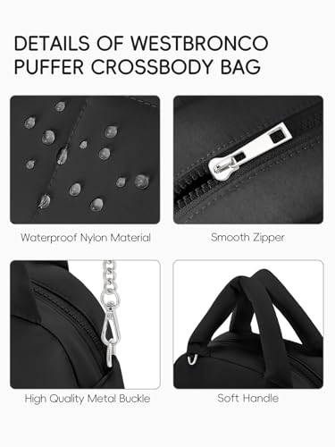 WESTBRONCO Small Puffer Crossbody Bags for Women Puffy Nylon Shoulder Bag Womens Quilted Handbags with Chain Strap for Daily4