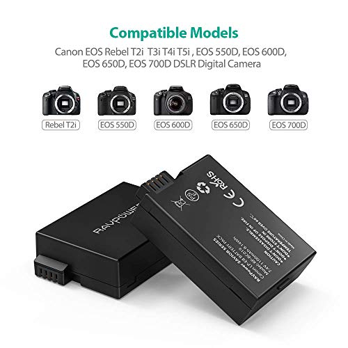 LP-E8 Replacement Battery RAVPower LP E8 (2-Pack) 2000mAh Camera Batteries and Dual USB Charger Kit for Canon EOS Rebel T2i, T3i, T4i, T5i, EOS 550D, EOS 600D, EOS 650D, EOS 700D DSLR Digital Cameras