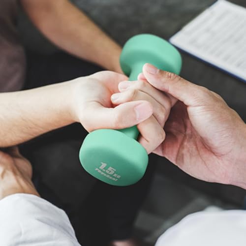 PhysKcal Dumbbells Set of 6 with Carry Stand, 2 x 1kg, 2 x 1.5kg, 2 x 2kg, Neoprene Coating Soft Grip Arm Weights for Women, Hand Weights Set for Ladies, Kids, Beginners - Image 7