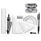 Glosoni Essentielle Werkzeuge für Schule, Geometrie-Kompass-Sets, pädagogisches Zubehör, Mathematik-Winkelmesser, Lineal-Set, Bleistift, Radiergummi, Spitzer für die Schule. (8-teiliges Set, schwarz)