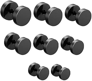 Zeayebsr Black Stud Earrings Stainless Steel Men Earring Pack 1 to 8 Pairs Ear Piercing Plugs Tunnels Screw Studs Set 18 GaBlack 4-12mm:8 Pairs