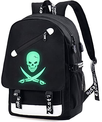 Junlion Mochila de anime para laptop para meninos, bolsas escolares de caveira para meninos adolesce