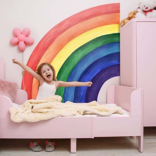 33.07" X 32.67" Large Rainbow Wall Decals Large Half Rainbow Wall Mural Decals Peel And Stick,Precut Giant Vibrant Half Watercolor Rainbow Wall Sticker Decals For Girls Bedroom Kids Nursery Room Playroom #TOP30