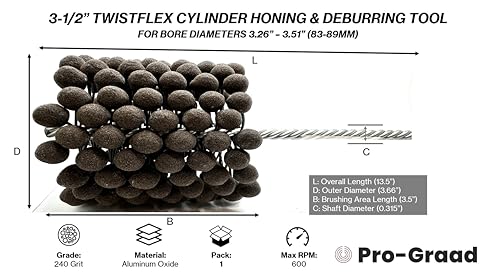 Image of 3-1 /2 inch 240 Aluminum Oxide TwistFlex Cylinder Hone for 3.26 inch- 3.51 inch Bores | Flexible Cylinder Honing, Deburring, Cross-Hatch Finishing Tool for Brake Cylinders, Valve Guides, Hydraulics
