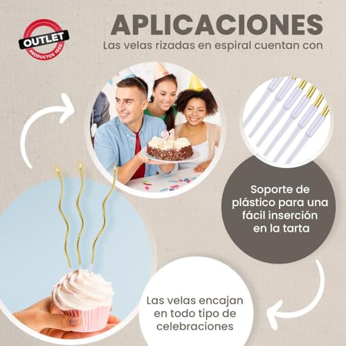 Miniatura 5 de 24 Velas Cumpleaños Originales Color Oro Metalizado Vela Fina De Cumpleaños Originales Para Tarta Cupcakes Con Soporte Largas Y Finas De 16,4 Cm De Color Dorado