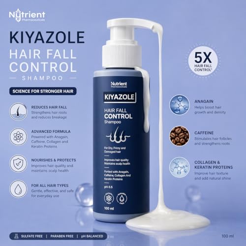 Image of Anti-Hairfall Shampoo 100ml | Controls Hairfall & Promotes Hair Growth | Anagain + Caffeine + Collagen & Keratin | Paraben & Sulphate Free for Dry and Frizzy Hair | Hair Fall Control Shampoo for Women & Men | For All Hair Types