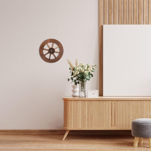 Roue de chariot en bois 25 cm déco murale rustique - 7