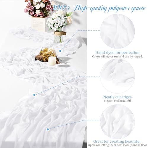 Teruntrue 24 Packs White Cheesecloth Table Runner,10ft Rustic Gauze Boho Wedding Table Runner Decoration, Wedding Table Decor Sheer Table Runner for Wedding Party Bridal Shower Table by Teruntrue - Used condition - Image 3