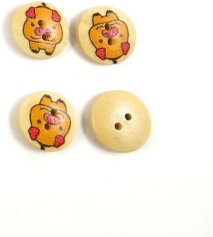 60 Pieces Wood Cartoon Sewing Fasteners Buttons Sew On Notions Supplies F0035 Pig Yellow Round for Clothes Pack Backpacks Crafting in bulk assorted large