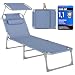 SONGMICS Sonnenliege, klappbarer Liegestuhl, 193 x 53 x 29 cm, trägt bis zu 150 kg, Sonnenschutz, Kopfkissen, verstellbare Rückenlehne, für Garten, Pool, Terrasse, blau GCB192Q01