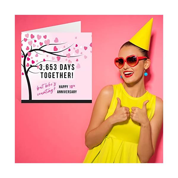Divertida tarjeta aniversario estaño esposa marido – 3653 días juntos, regalo I Love You, feliz décimo aniversario boda… - Imagen 8