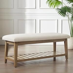 Entryway Bench, End of Bed Bench, Chenille Upholstered Shoe Bench for Bedroom, Ottoman Bench with Solid Wood Shelf, Storage Bench for Hallway, Living Room(Beige) Entryway Bench End of Bed Bench Chenille Upholstered Shoe Bench for Bedroom Ottoman Bench with Solid Wood Shelf Storage Bench for Hallway Living RoomBeige