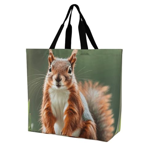 Fashionable Reusable Women's Shoulder Tote Bag Cute Squirrels Printed with Unique Heat Transfer Print, Eco-Friendly Durable Polyester for Grocery, Travel & Gifts
