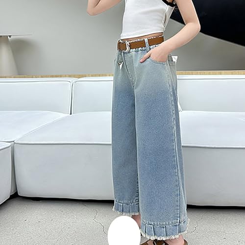 Baggy Jeans for Kids Ruffled Wide Leg Straight Adjustable High Waisted, Casual School Streetwear Denim Pants for Girls2