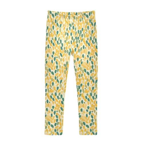 KLL Vintage Grass Green Yellow Pattern Pattern Toddler Girls' Leggings Stretch High Waisted Athleisure Pants Sports