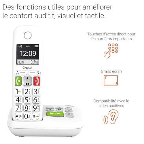 Téléphone fixe sans fil blanc Gigaset E290A à larges touches écran rétroéclairé - 4