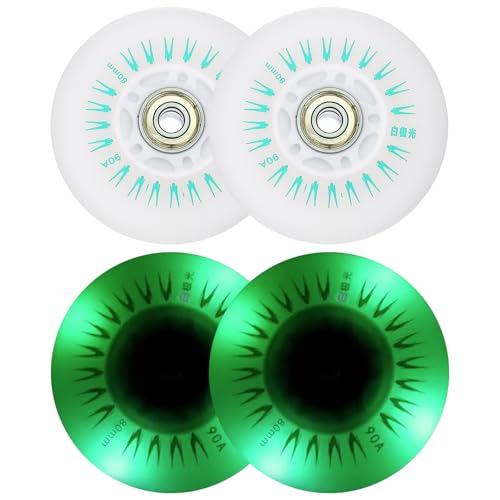 PATIKIL Colorful Light Up Inline Skate Wheels 80mm, 4Pcs LED Flashing Inline Roller Wheels 90A PU with Bearings for Indoor/Outdoor Scooter Replacement, Green