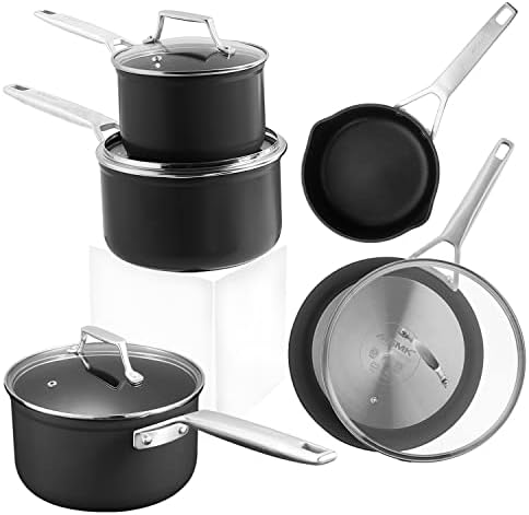 MSMK 9-Piece PRO Nonstick Cookware Pots and Pans Set, Burnt also Non stick, Durable & Oven Safe to 700℉, Induction, Ceramic and Gas Cooktops, Stay-Cool Handle, Dishwasher Safe PFOA-Free