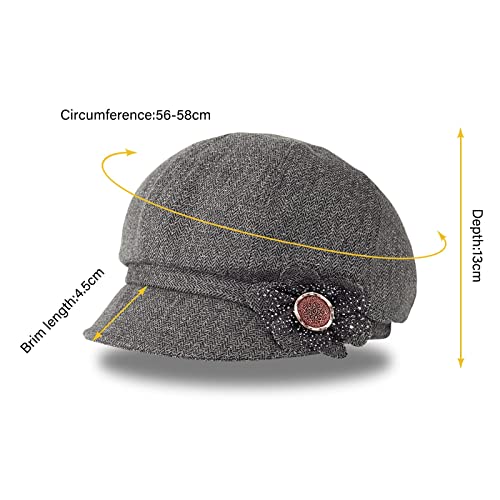 Colorsun Women's Winter Classic Retro Visor Newsboy Cabbie Beret Flower Buckle Woman Cap, 1Gray, One Size #TOP1
