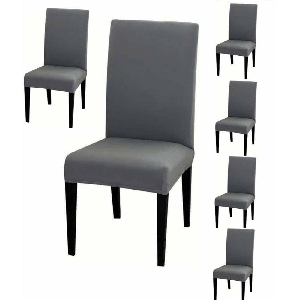 Chair Cover Set of 6 Dark Grey 200 GSM Dining Table Chair Seat Cover Covers 6 Seater for Dining Table Chair Stretchable Removable Washable Polyester Spandex