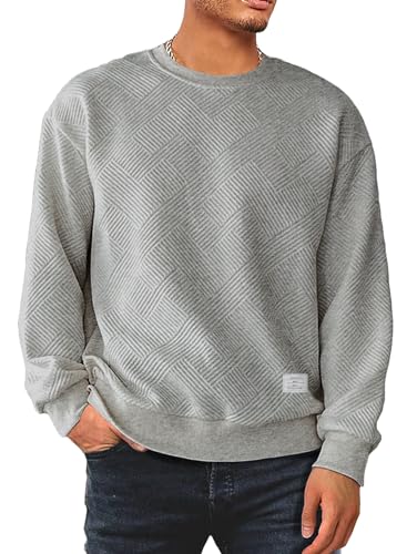 Meilicloth Herren Sweatshirt Raglan Sweat Langarm Crew Neck Casual Pullover Grau M