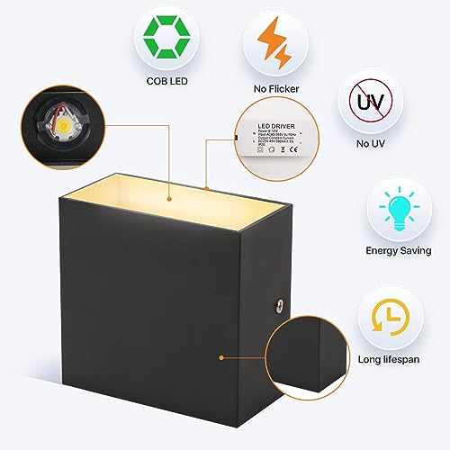 Lureshine Wandleuchte LED Innen 2er Set, 10x10x5cm Up an Down Wandlampe, Aluminium-Druckguss Wandleuchte 10w Schwarz, 3000K Warmweiß, für Wohnzimmer Garage – Bild 4