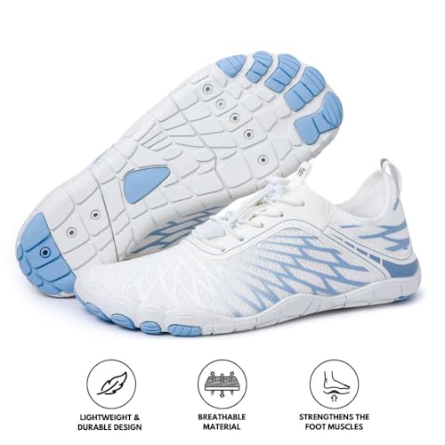 Hike Footwear Lazuli Pro - Wide Toe Box & Non-Slip,Pro Healthy Breathable, and Comfortable feet with Barefoot Shoes for Women White/Blue