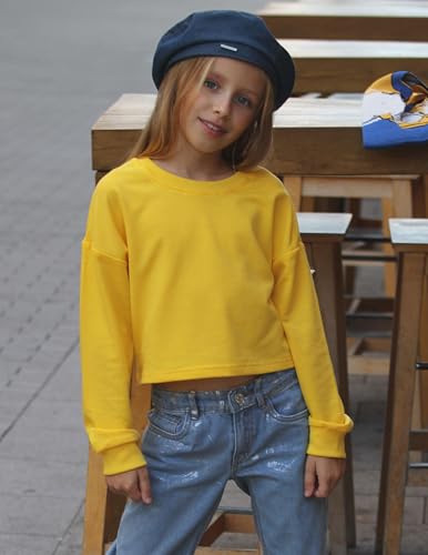 Image of Arshiner Girls Crop Tops Kids Long Sleeve Pullover Sweatshirts Girls Cropped Crewneck Sweatshirt for Teen Girl