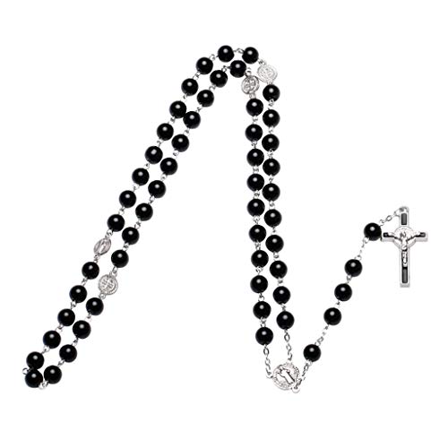 S-TROUBLE Verre Noir Christ Jésus Croix Collier Religieux Chapelet catholique Collier église Souvenirs prière Pendentif Collier Cover