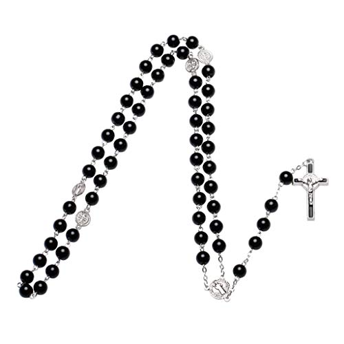 S-TROUBLE Verre Noir Christ Jésus Croix Collier Religieux Chapelet catholique Collier église Souvenirs prière Pendentif Collier