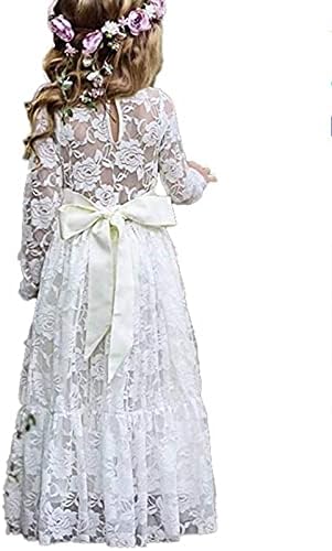 HILEELANG Flower Girl Maxi Dress Princess Lace Tulle Photo Gowns Wedding Party Dress