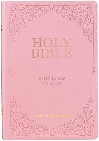 Personalized KJV Giant Print Bible, Imitation Leather, Pink, INDEXED Custom Name Imprint, Baptism, Graduations, King James Version