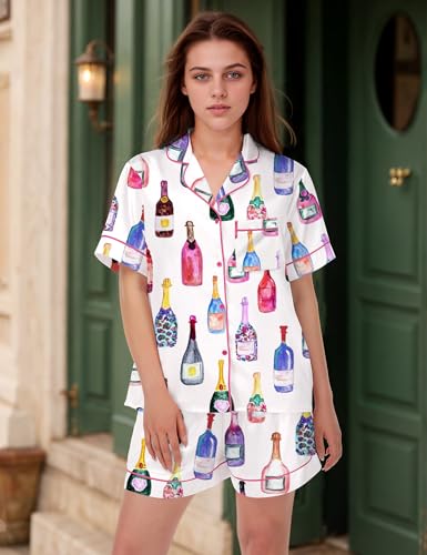 Image of SHESHOW Satin Pajamas for Women Set Preppy Animals Pjs Short Sleeve Shorts 2 Piece Loungewear Sets XS-XXL
