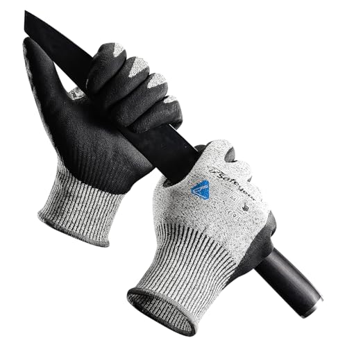 SAFEYEAR Level 5 Cut Resistant Safety Gloves, Nitrile Coated Work Gloves, Anti-Slip & Abrasion Resistant Hand Protection, Touchscreen Compatible, M for Construction, Gardening, Durable & Comfortable