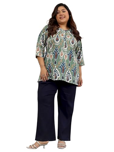 Image of Plus Size Printed Cotton Straight Kurti for Women