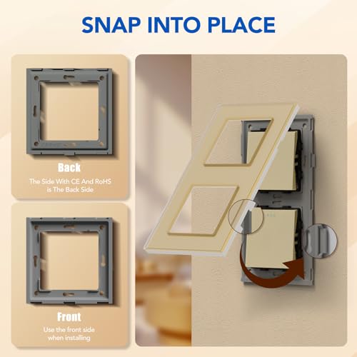 BSEED Lichtschalter 1 Fach 1 Weg +1 Fach 1 Weg Glas Lichtschalter Unterputz Taste Schalter Wandschalter Gold Kristall Kippschalter