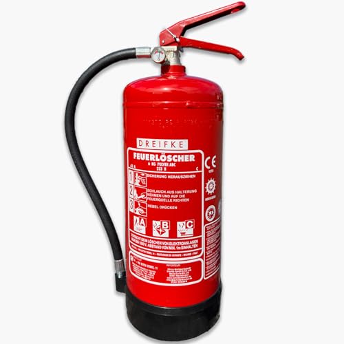 Pulver Feuerlöscher 6kg | Geeignet für die Brandklassen ABC | 43A 233B C | 12 Löscheinheiten (LE) | Gemäß DIN EN 3-7 | mit...