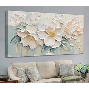 Anolyfi White Textured Flowers Canvas Wall Art for Living Room, Modern Aesthetic Sage Florals Painting Wall Decor for Christmas Gift Hallway Bedroom Dining Room Office Home Decor 40″x20″