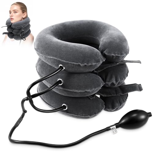 Image of Jaximy Neck Stretcher, Cervical Traction Device, Neck Traction Device, Neck Pain Relief, Adjustable Inflatable Neck Brace & Neck Stretcher, Neck Decompression Home Use (Dark Gray)