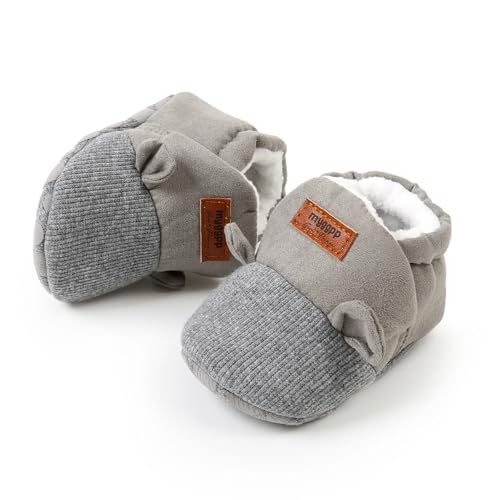 Baby Boys Girls Soft Plush Slippers Cartoon Toddler Infant Warm Winter House Ribbed Shoes Gray 12CM4