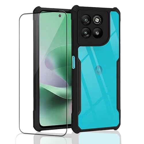 Image of Back Cover Case + Screen Protector for Motorola Moto G67 Power | Transparent & Black Mobile Phone Back Cover Case for Motorola Moto G 67 Power / G67 Power 5G | PC Black Mobile Back Cover
